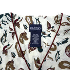 90s Puritan No-collar Short-sleeve Shirt L Beige Cotton All-over Fish Camo Pattern