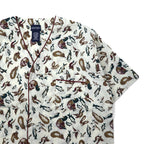 90s Puritan No-collar Short-sleeve Shirt L Beige Cotton All-over Fish Camo Pattern