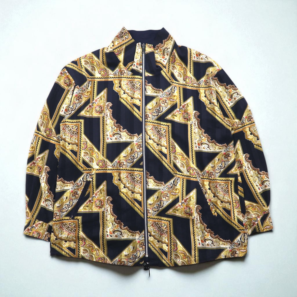 90s Vintage Reversible Satin Jacket リバーシブル サテンジャケット XL ネイビー 総柄 スカーフ ペイズリー柄