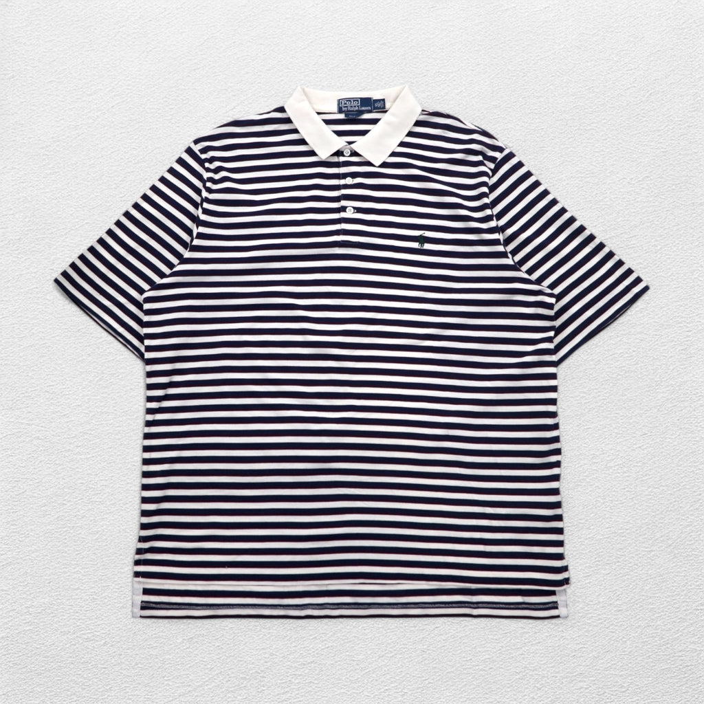 Polo by Ralph Lauren 90年代 ピマコットン ボーダー ポロシャツ XL ホワイト ネイビー スモールポニー刺繍