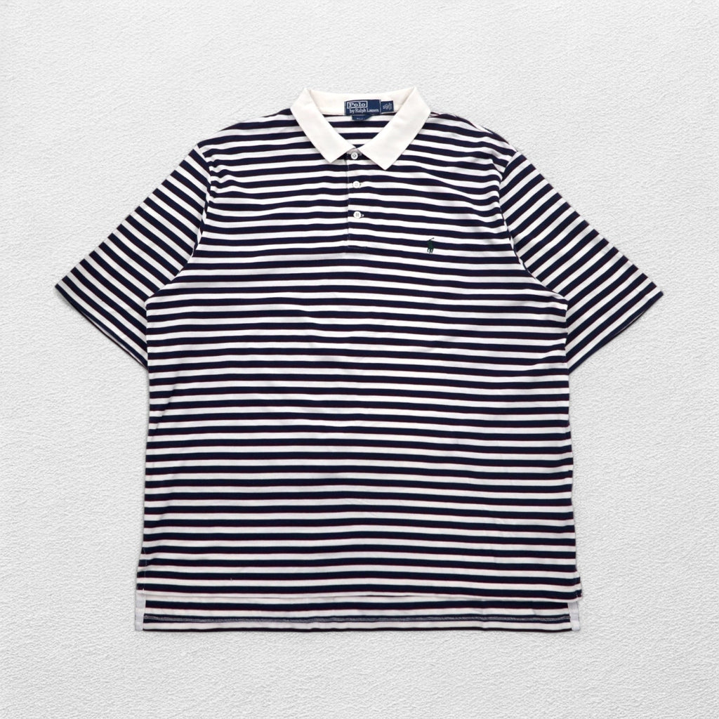 Polo by Ralph Lauren 90年代 ピマコットン ボーダー ポロシャツ XL ホワイト ネイビー スモールポニー刺繍