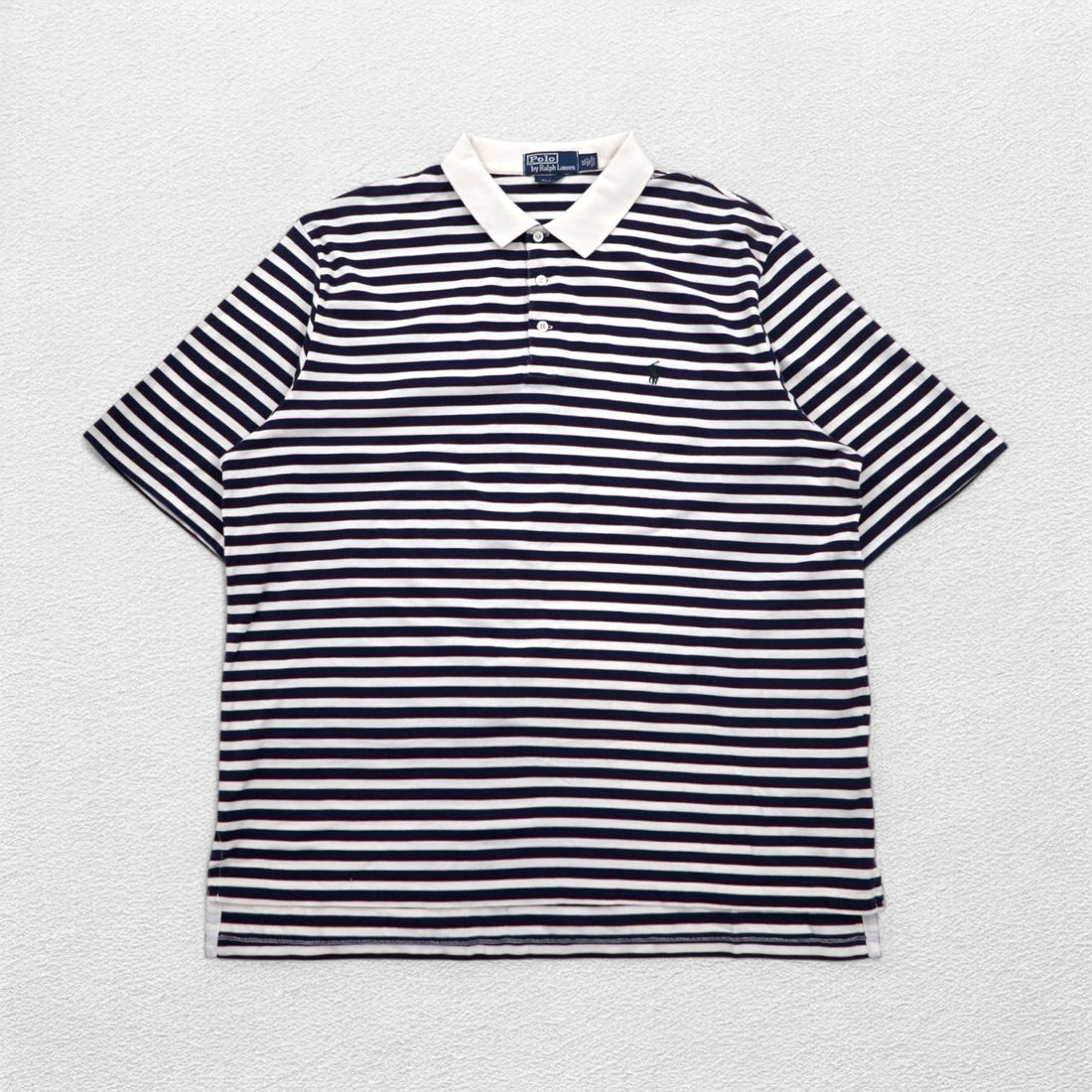 Polo by Ralph Lauren 90s Pima Cotton Striped Polo Shirt XL White Navy Small Pony Embroidery