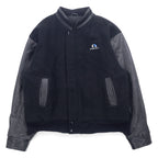 日本然リトテ-古着オンライン-90年代 CANADA SPORTS WEAR レザー切替 メルトン スタジャン XL ブラック ウール Canadian Natural ロゴ刺繍-90's CANADA SPORTS WEAR Leather Melton Varsity Jacket XL Black Wool Canadian Natural Logo Embroidery
