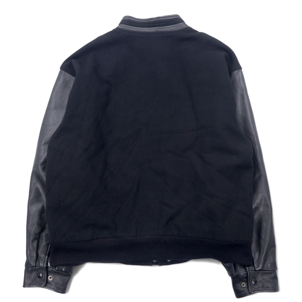 90s CANADA SPORTS WEAR Leather-trimmed Melton Stadium Jacket, XL, Black, Wool, Canadian Natural, Logo Embroidery