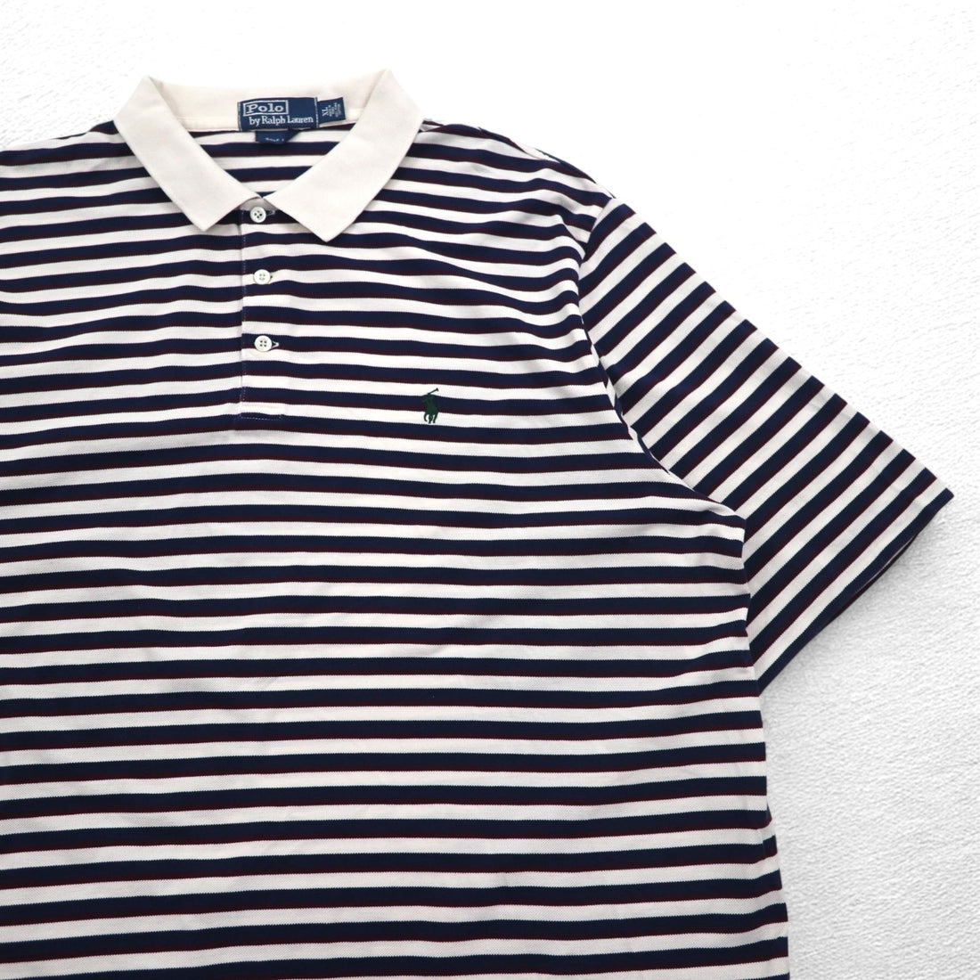 Polo by Ralph Lauren 90年代 ピマコットン ボーダー ポロシャツ XL ホワイト ネイビー スモールポニー刺繍