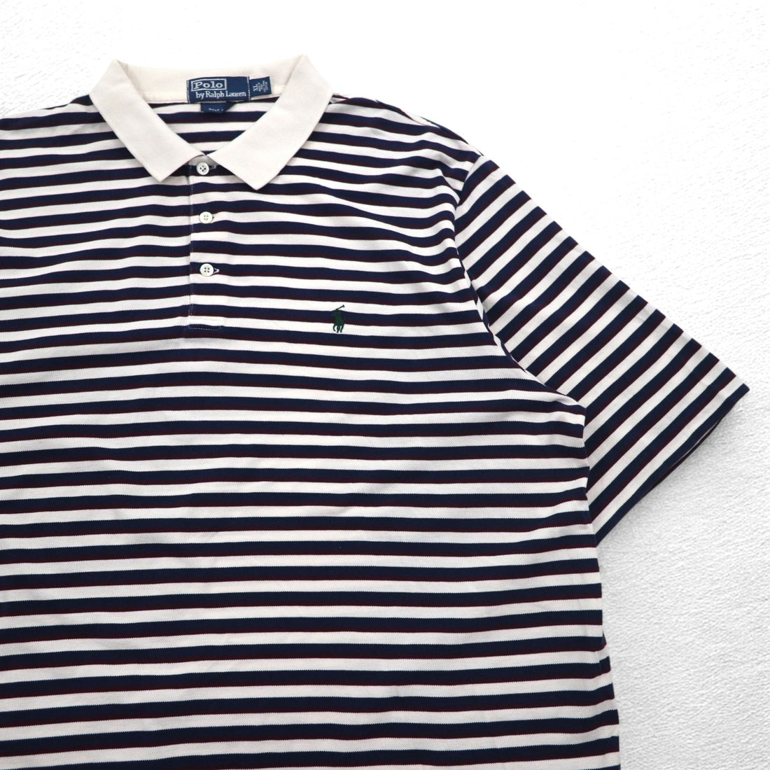 Polo by Ralph Lauren 90年代 ピマコットン ボーダー ポロシャツ XL ホワイト ネイビー スモールポニー刺繍