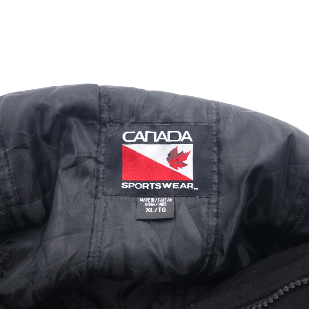 90s CANADA SPORTS WEAR Leather-trimmed Melton Stadium Jacket, XL, Black, Wool, Canadian Natural, Logo Embroidery