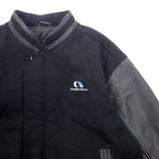 90s CANADA SPORTS WEAR Leather-trimmed Melton Stadium Jacket, XL, Black, Wool, Canadian Natural, Logo Embroidery