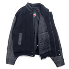 90s CANADA SPORTS WEAR Leather-trimmed Melton Stadium Jacket, XL, Black, Wool, Canadian Natural, Logo Embroidery