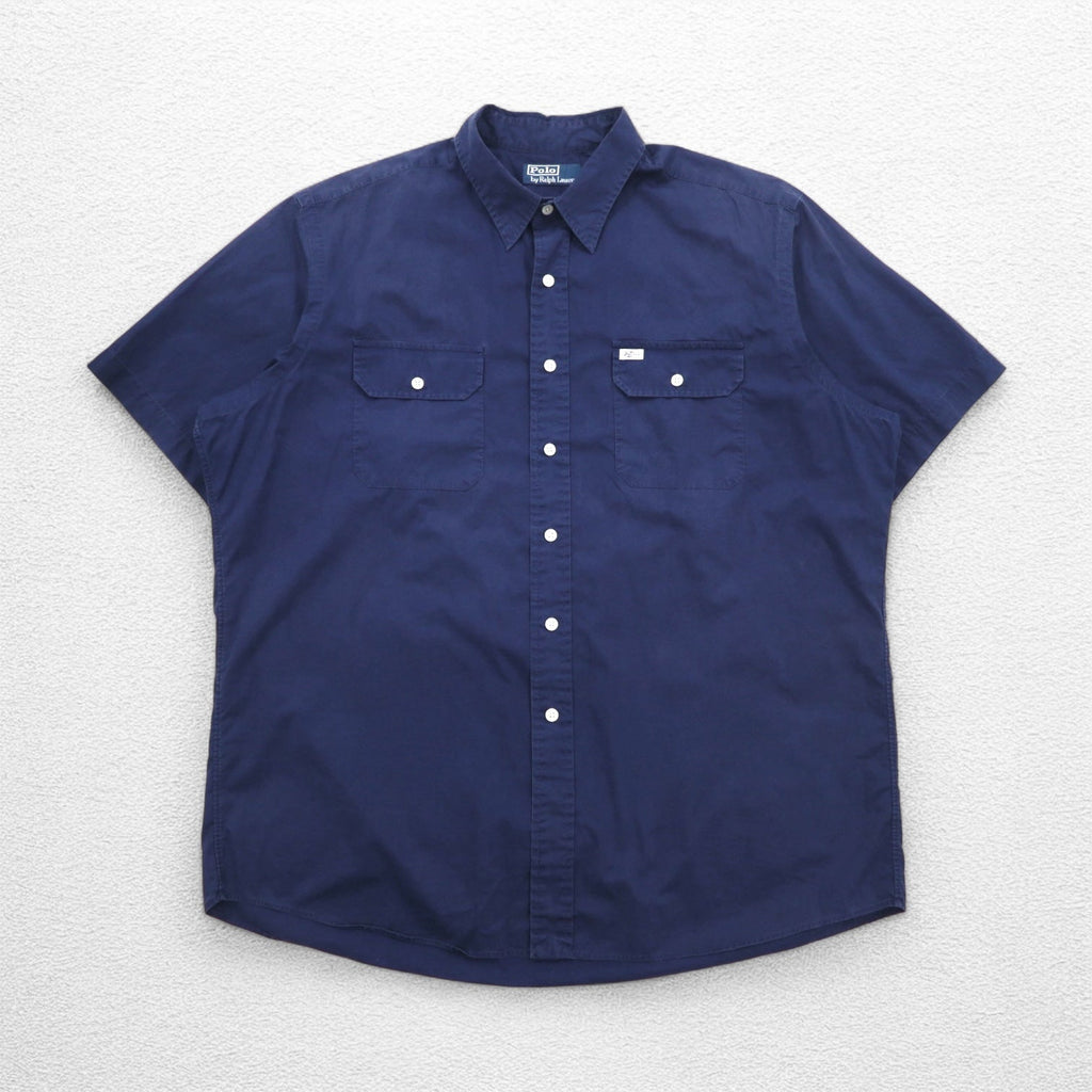 Polo by Ralph Lauren 90年代 半袖 シャツ XL ネイビー コットン 胸ポケット