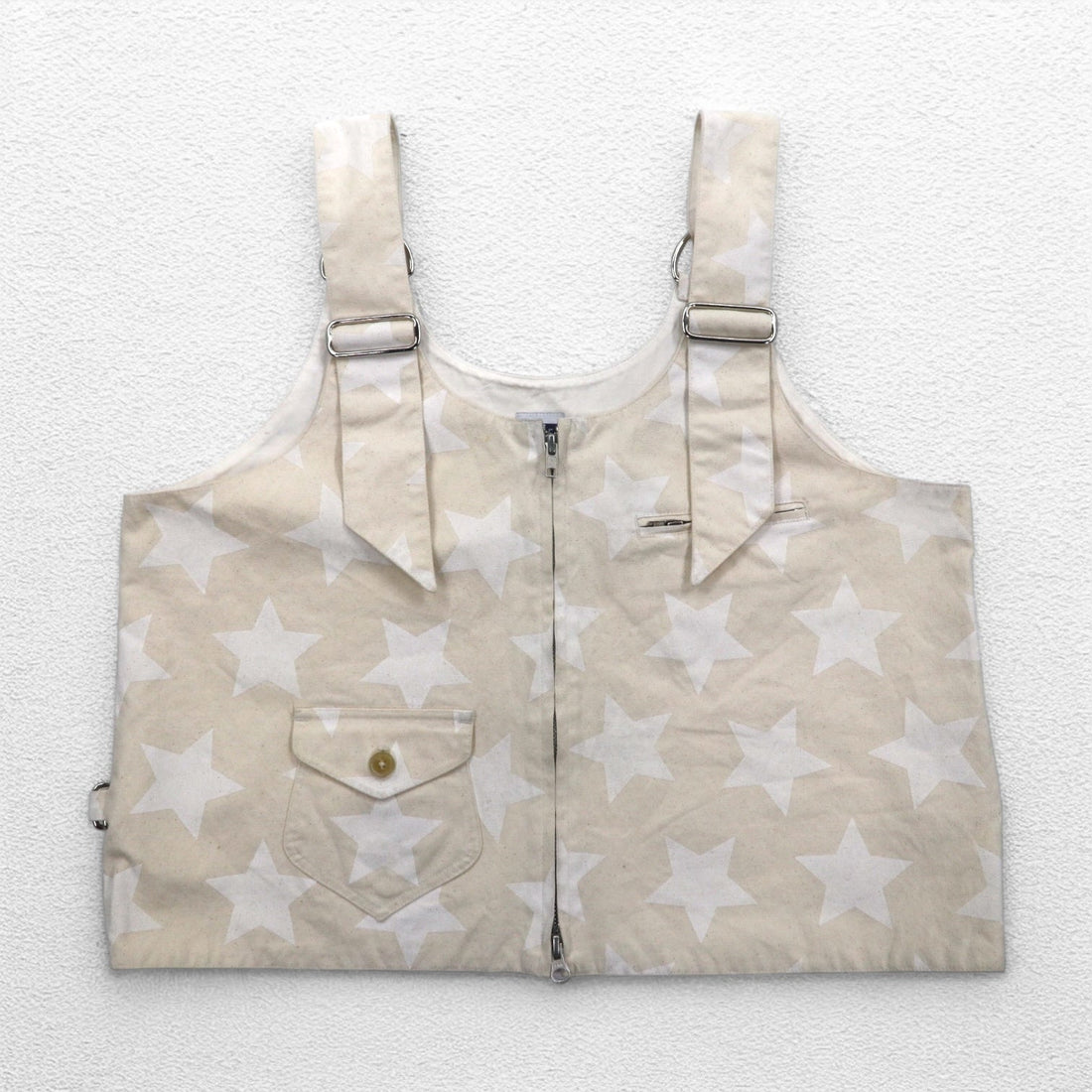 AiE ( Nepenthes ) USA製 ディーエスディーベスト dsd vest-9oz star M クリーム 総柄 星 ポケット ダブルジップ