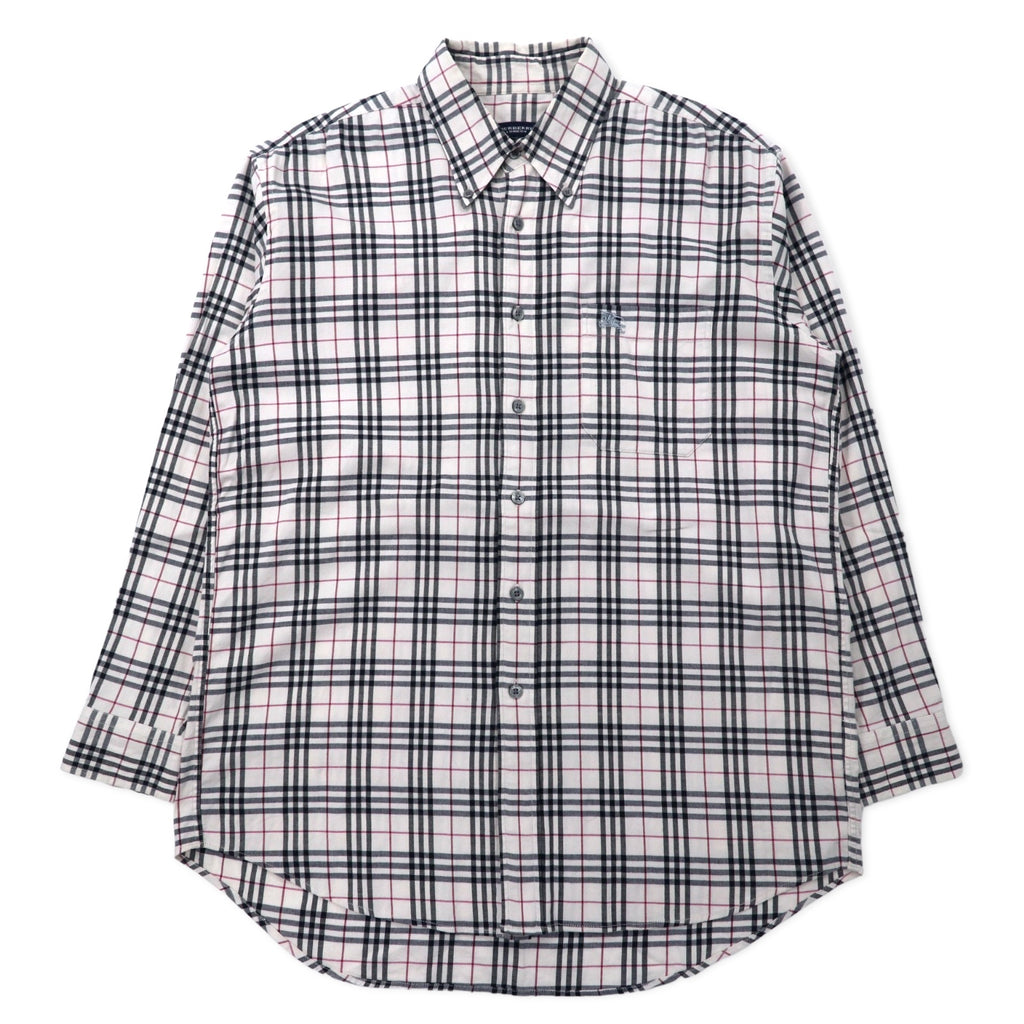 日本然リトテ-古着オンライン-BURBERRY ノバチェック ボタンダウンシャツ M ホワイト コットン ストレッチ ワンポイントロゴ刺繍-BURBERRY Checked button-down Shirts M White Cotton Stretch One Point Logo Embroidery
