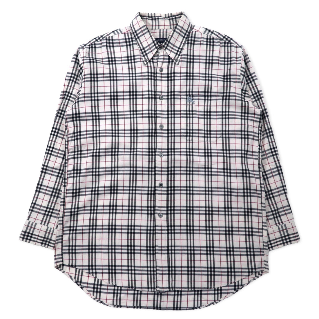 日本然リトテ-古着オンライン-BURBERRY ノバチェック ボタンダウンシャツ M ホワイト コットン ストレッチ ワンポイントロゴ刺繍-BURBERRY Checked button-down Shirts M White Cotton Stretch One Point Logo Embroidery