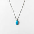 925 Silver Oval Turquoise-Style Pendant Necklace Small Cabochon Blue Stone