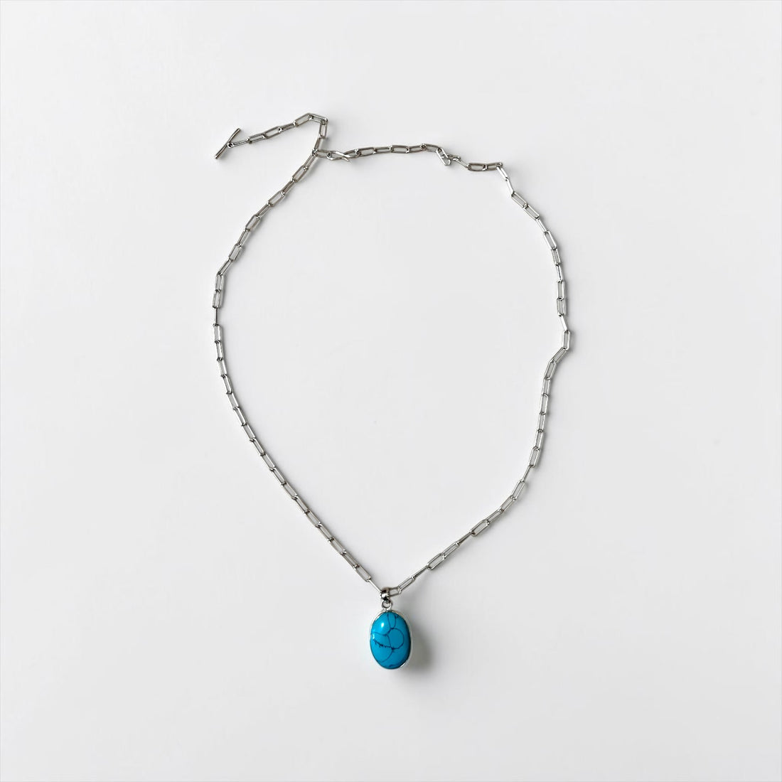 925 Silver Oval Turquoise-Style Pendant Necklace Small Cabochon Blue Stone