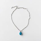 925 Silver Oval Turquoise-Style Pendant Necklace Small Cabochon Blue Stone