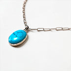 925 Silver Oval Turquoise-Style Pendant Necklace Small Cabochon Blue Stone