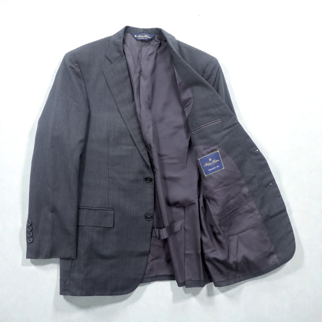 Brooks Brothers 2B Tailored Jacket Blue Leather M Gray CANONICO Wool