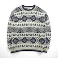 L.L.Bean 80s Made in USA Nordic Knit Sweater, Medium, White Allover Pattern Wool