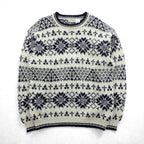L.L.Bean 80s Made in USA Nordic Knit Sweater, Medium, White Allover Pattern Wool