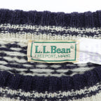 L.L.Bean 80s Made in USA Nordic Knit Sweater, Medium, White Allover Pattern Wool