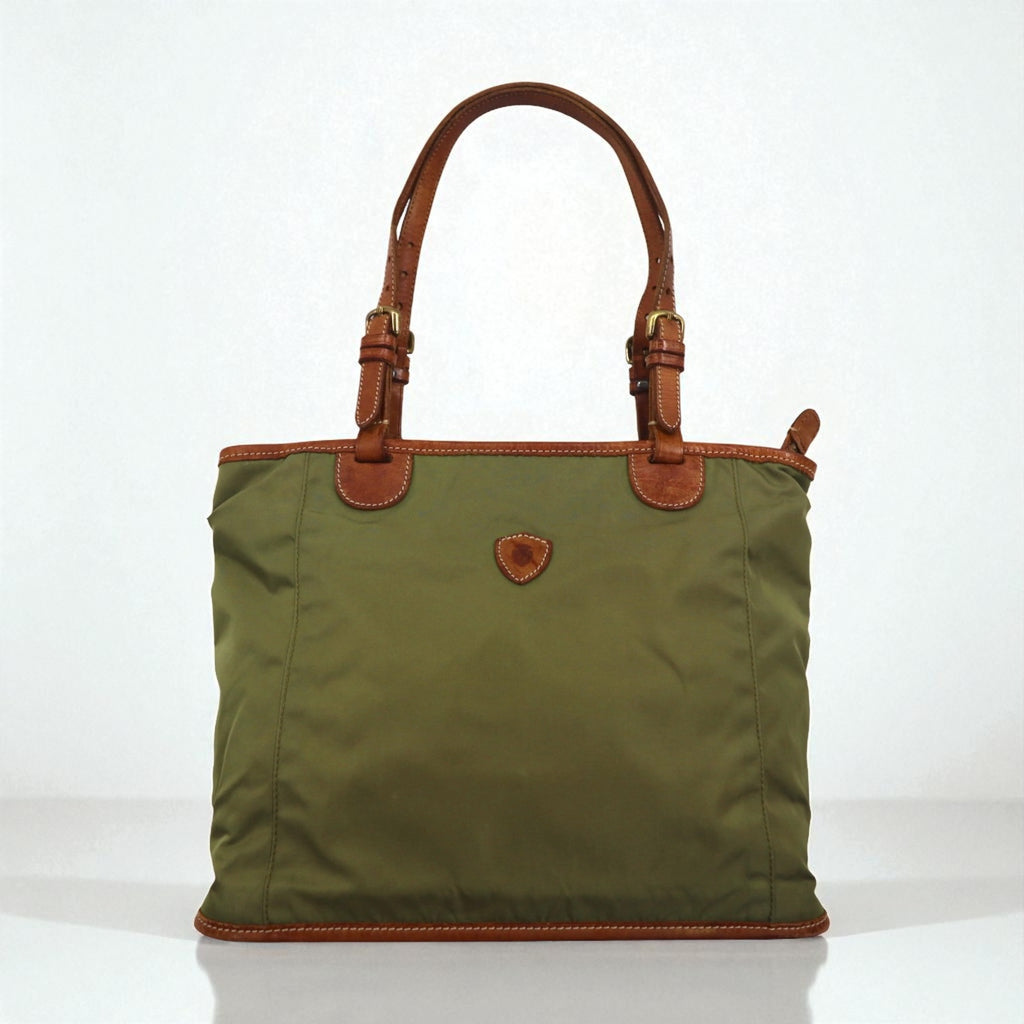 Felisi Leather-trimmed Nylon Tote Bag, Khaki, 05-42, Made in Italy