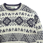 L.L.Bean 80s Made in USA Nordic Knit Sweater, Medium, White Allover Pattern Wool