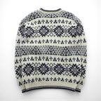 L.L.Bean 80s Made in USA Nordic Knit Sweater, Medium, White Allover Pattern Wool