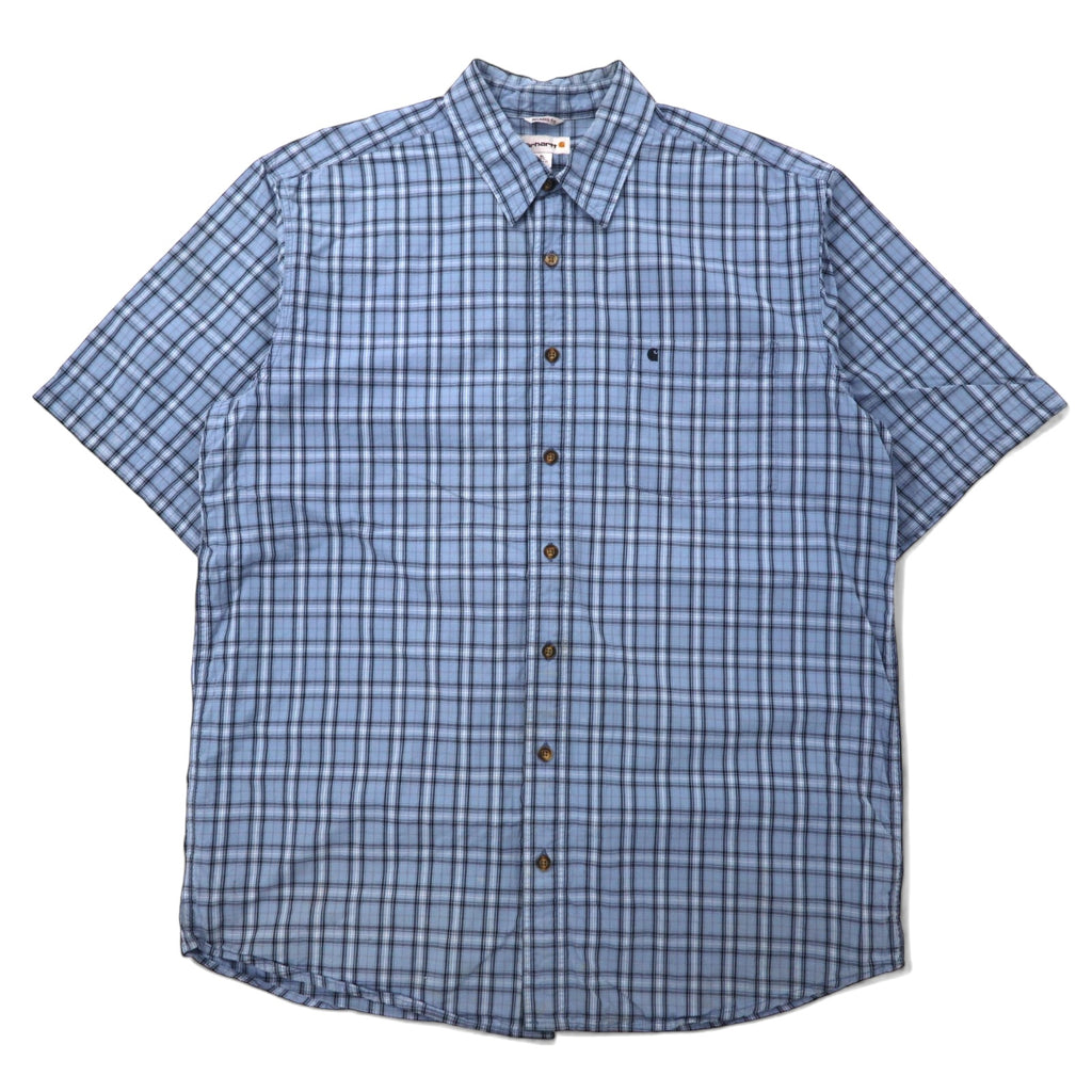 日本然リトテ-古着オンライン-carhartt リラックスフィット 半袖シャツ XL TALL ブルー チェック コットン ビッグサイズ-carhartt Relaxed Fit Short Sleeve Shirt XL TALL Blue Checked Cotton Big Size