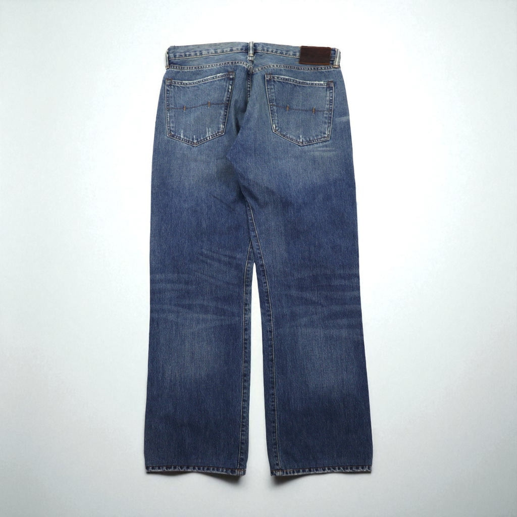 Polo Ralph Lauren デニムパンツ ストレート ジーンズ L インディゴ レザーパッチ ボタンフライ