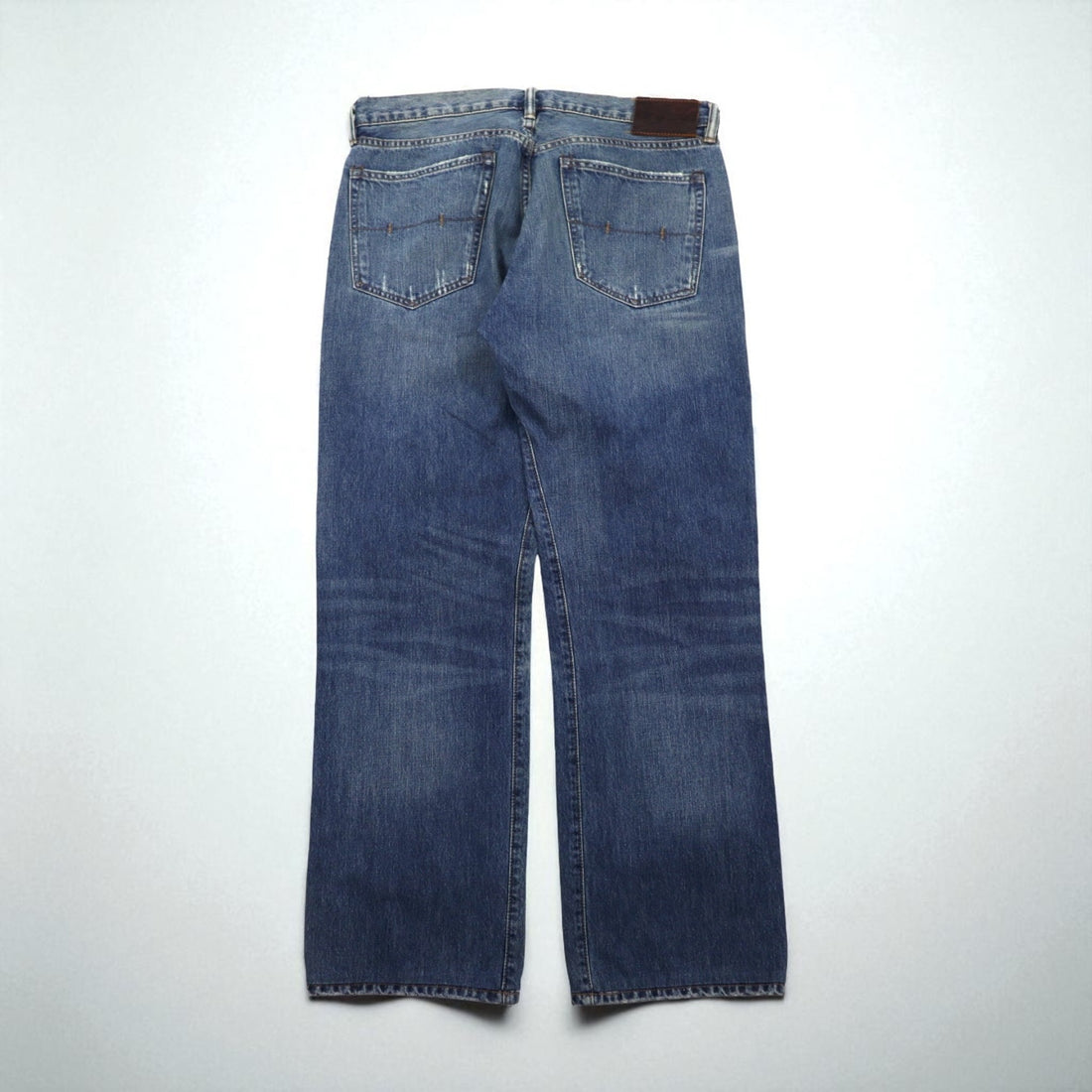 Polo Ralph Lauren デニムパンツ ストレート ジーンズ L インディゴ レザーパッチ ボタンフライ