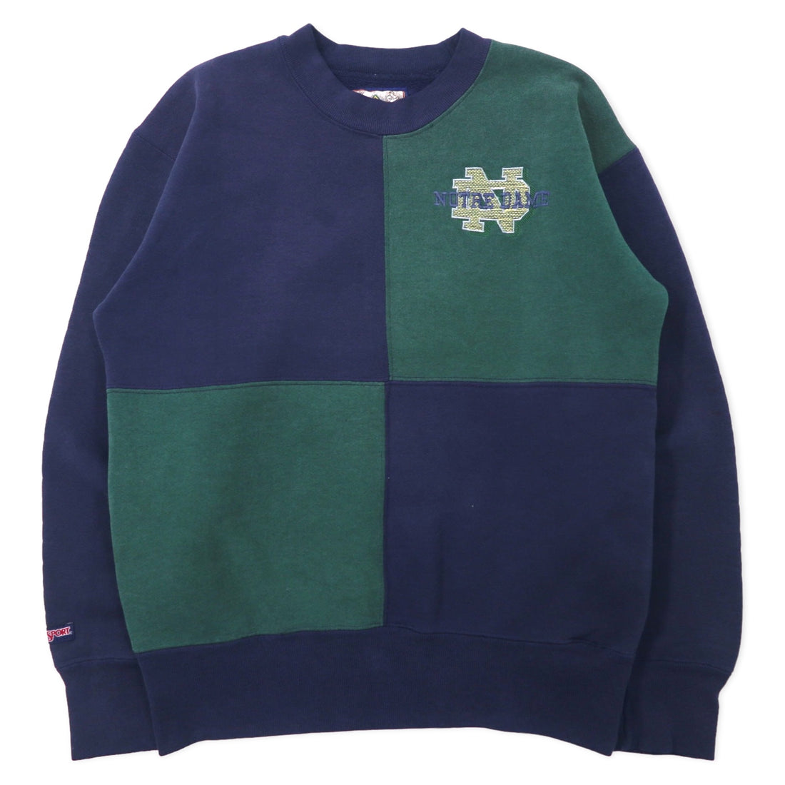 日本然リトテ-古着オンライン-JAN SPORT 90年代 VARSITY CLUB カレッジ刺繍 スウェット M ネイビー グリーン コットン NOTRE DAME-JAN SPORT 90's VARSITY CLUB College Embroidery Sweatshirt M Navy Green Cotton NOTRE DAME