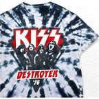 KISS DESTROYER '76 Band T-Shirt, Medium, Blue, Tie-dye, Cotton, LIQUID BLUE