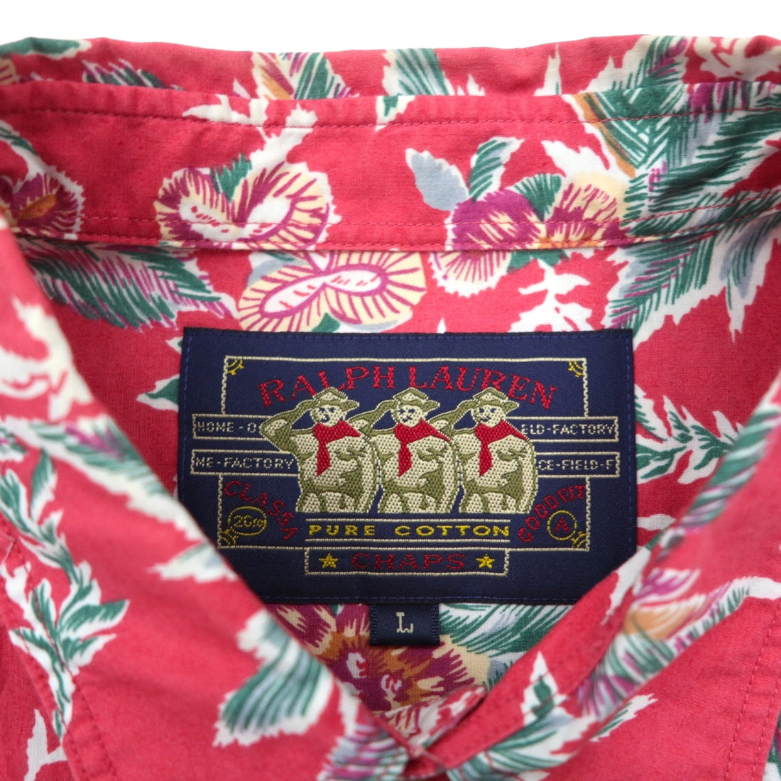 RALPH LAUREN 80年代 日本製 花柄シャツ 長袖 アロハシャツ L レッド ダブル 胸ポケット