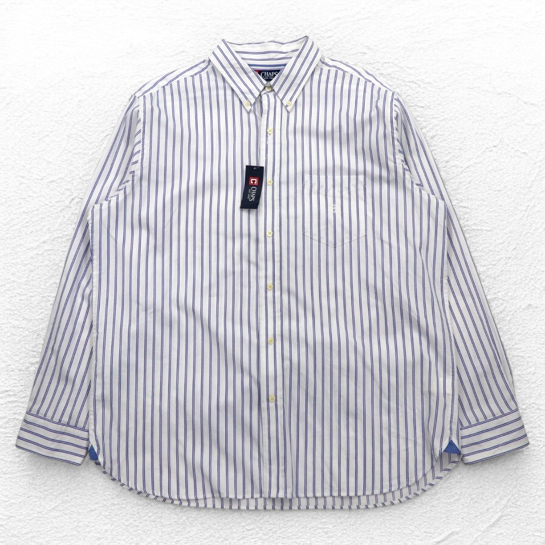 CHAPS Button-down Shirt, XL, White, Striped, Cotton, Chest Pocket, Unused