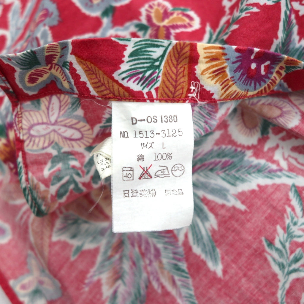RALPH LAUREN 80年代 日本製 花柄シャツ 長袖 アロハシャツ L レッド ダブル 胸ポケット
