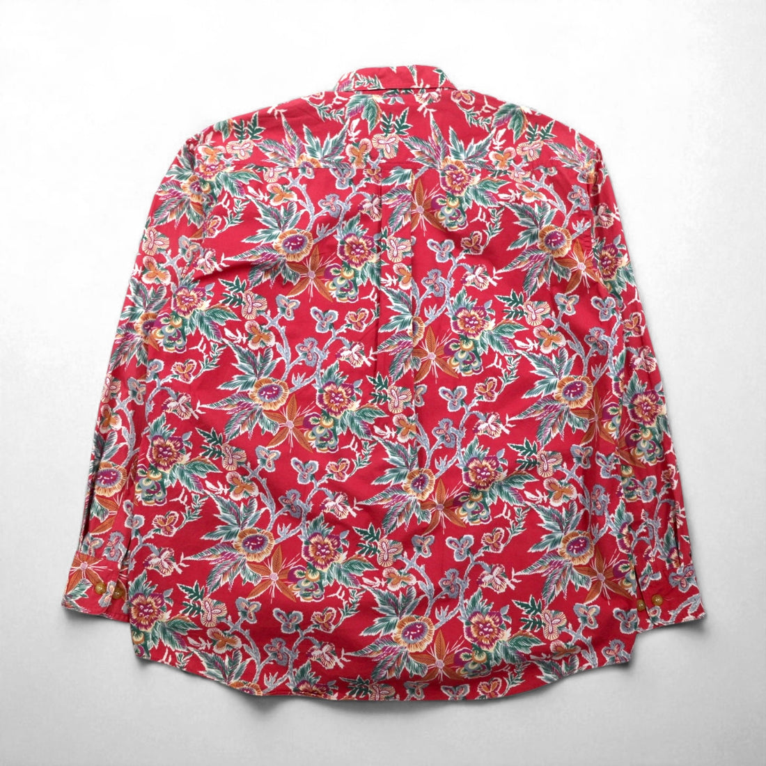 RALPH LAUREN 80年代 日本製 花柄シャツ 長袖 アロハシャツ L レッド ダブル 胸ポケット