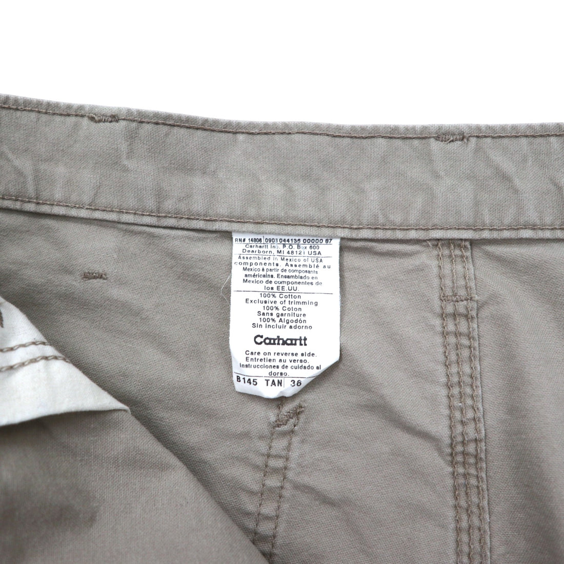 Carhartt Duck Work Shorts, Size 36, Beige, Cotton, B145, Made in Mexico