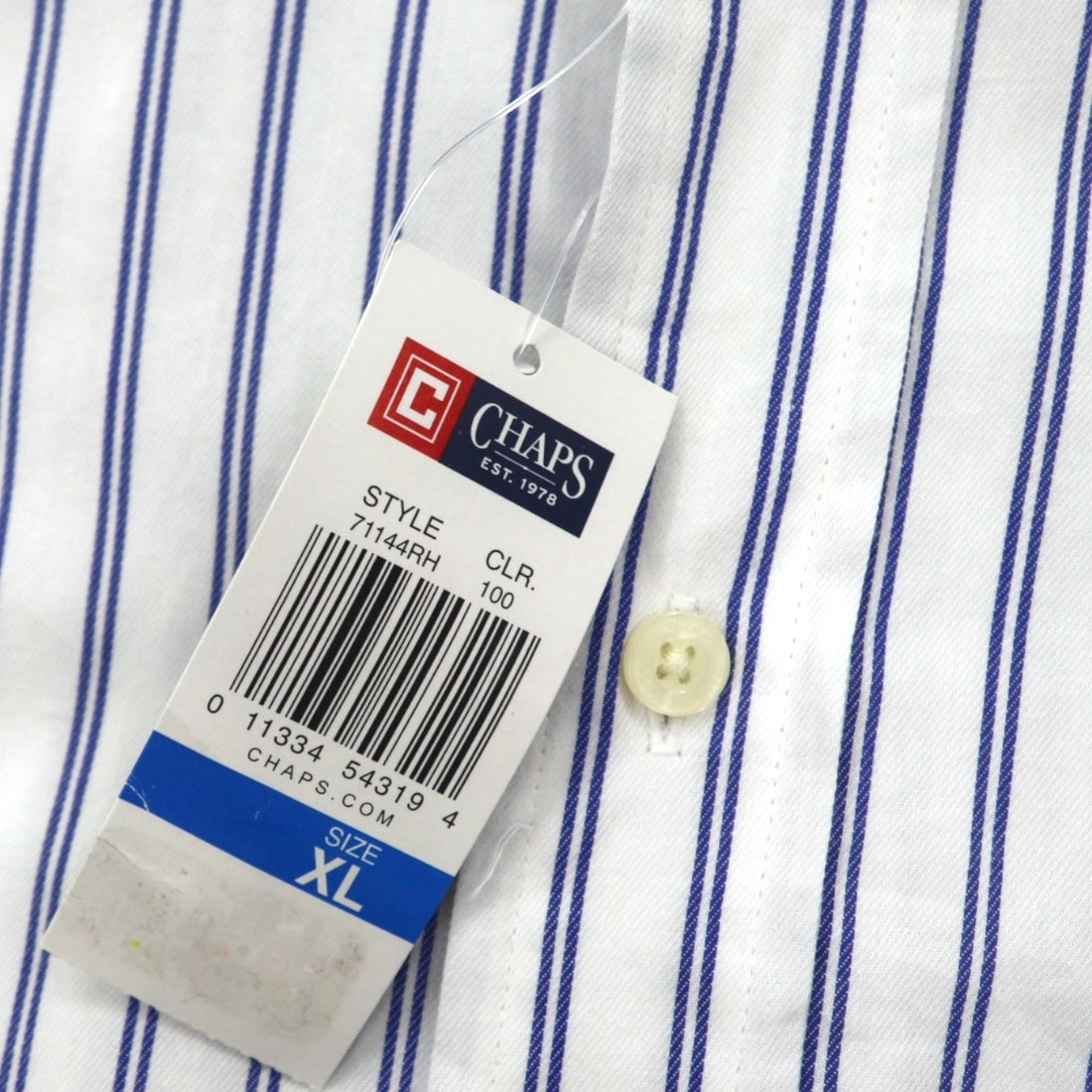 CHAPS Button-down Shirt, XL, White, Striped, Cotton, Chest Pocket, Unused