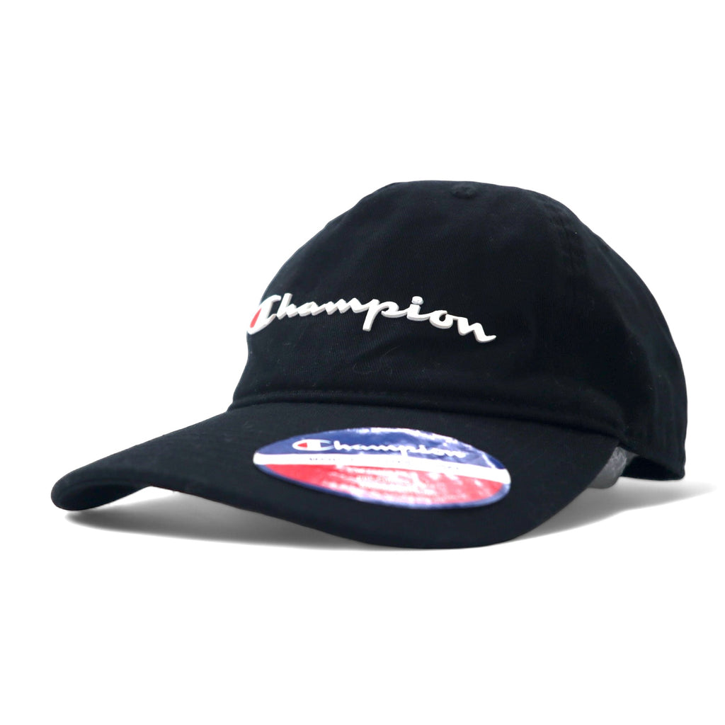 Champion Script Logo 6 Panel Cap OSFA Adjustable Black Cotton