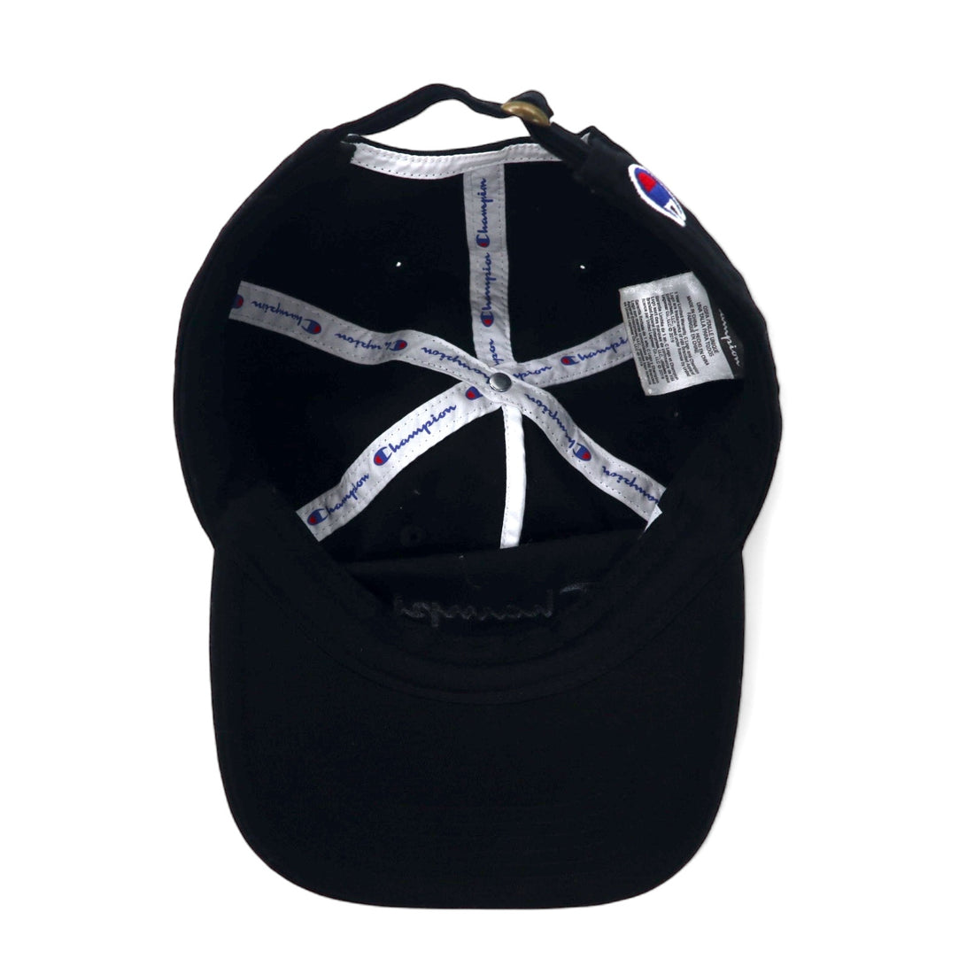 Champion Script Logo 6 Panel Cap OSFA Adjustable Black Cotton