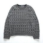 90s USA Vintage Jacquard Knit DAVID TAYLOR Allover Pattern Sweater XL Gray Made in