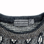 90s USA Vintage Jacquard Knit DAVID TAYLOR Allover Pattern Sweater XL Gray Made in