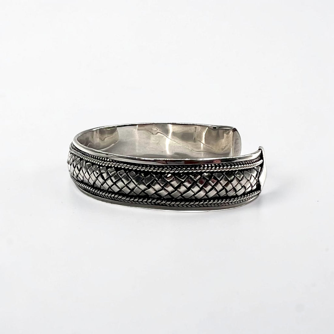 Sterling Silver 925 Woven Mesh Cuff Bangle Bracelet Wide Vintage Style
