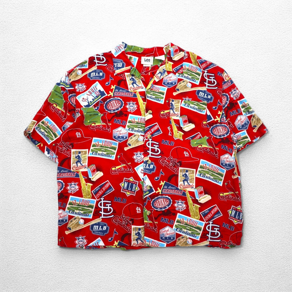 Lee SPORT 90s MLB open collar aloha shirt XL red rayon all-over pattern