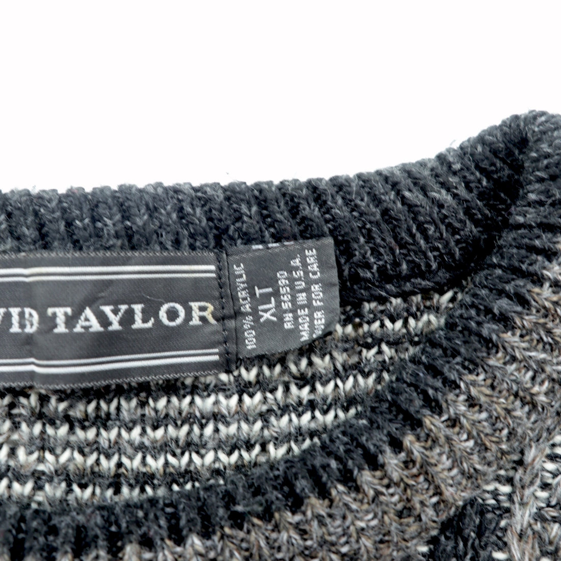 90s USA Vintage Jacquard Knit DAVID TAYLOR Allover Pattern Sweater XL Gray Made in