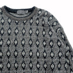 90s USA Vintage Jacquard Knit DAVID TAYLOR Allover Pattern Sweater XL Gray Made in