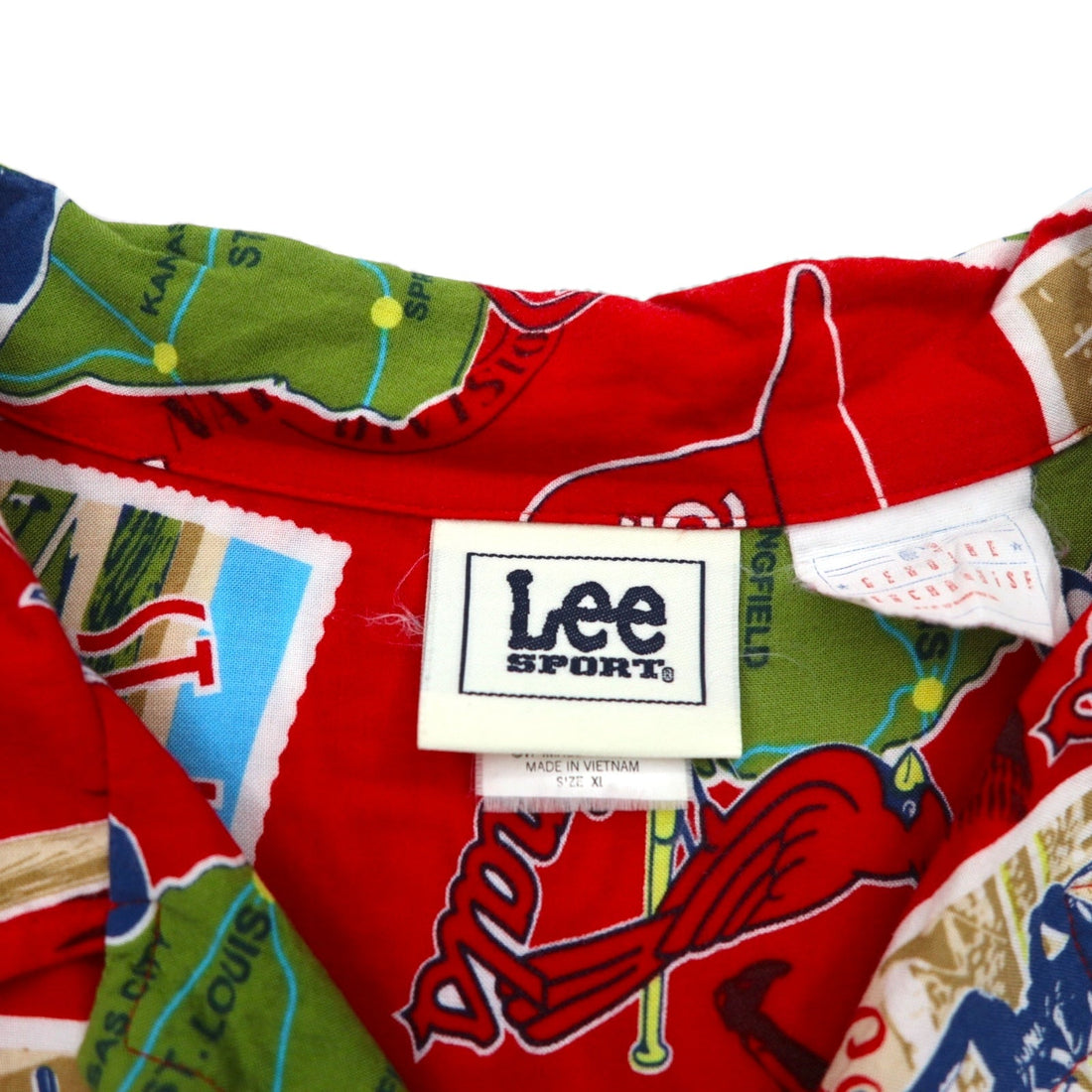 Lee SPORT 90s MLB open collar aloha shirt XL red rayon all-over pattern