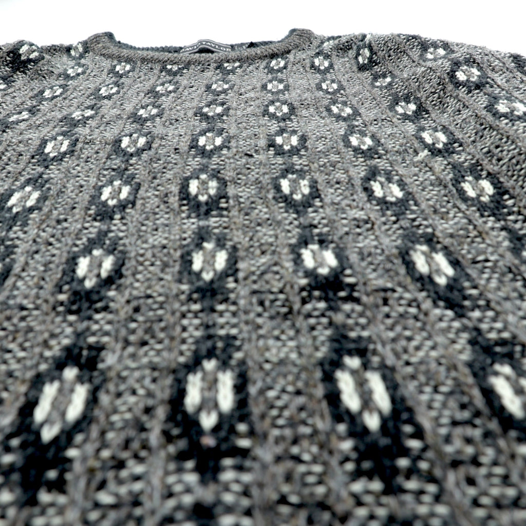 90s USA Vintage Jacquard Knit DAVID TAYLOR Allover Pattern Sweater XL Gray Made in