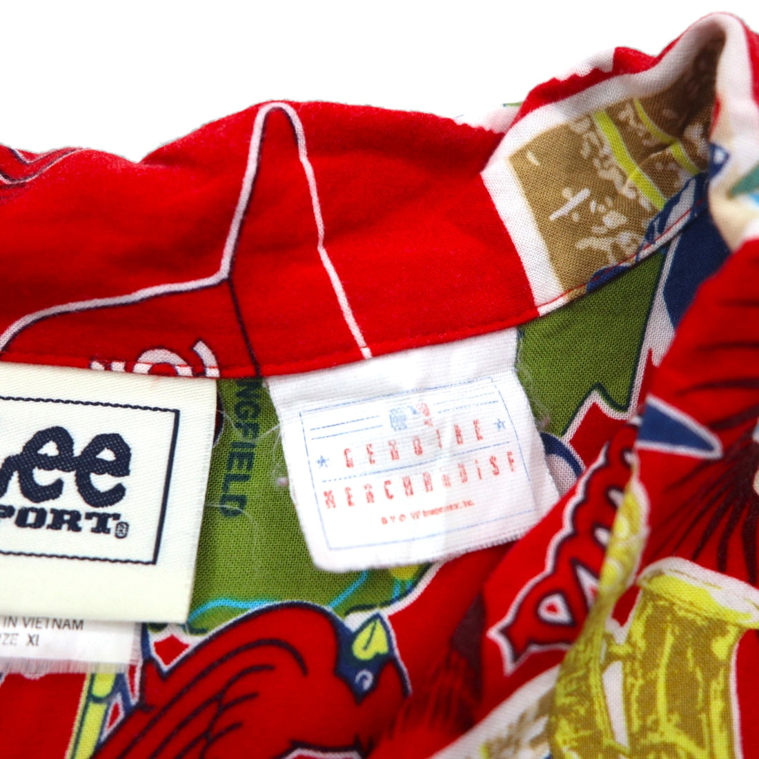 Lee SPORT 90s MLB open collar aloha shirt XL red rayon all-over pattern